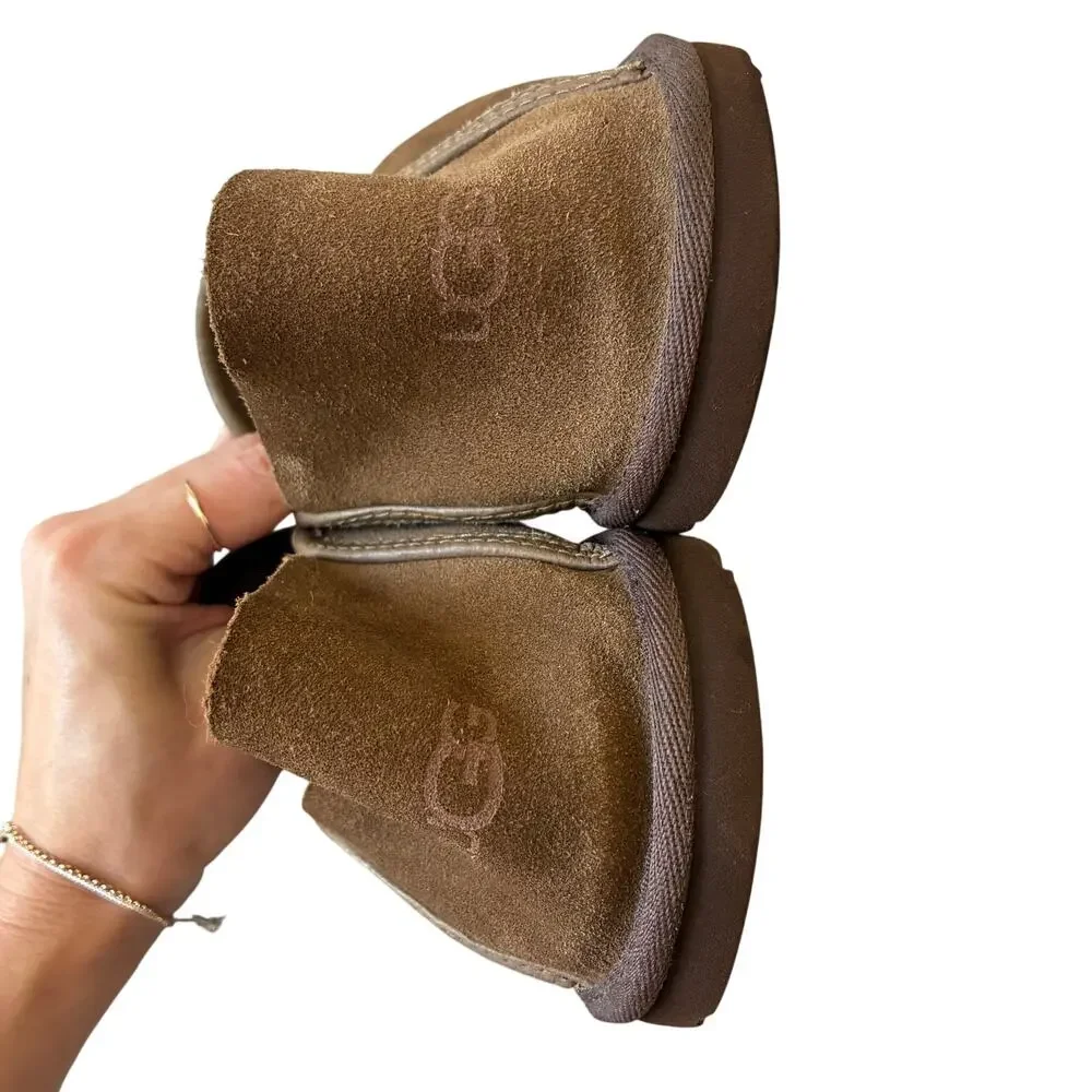 UGG Brown Suede Cooke Slip-On Shearling Lined Comfort Loafer Slippers Size 10
